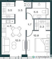 Планировка однокомнатной(квартира) площадью 48.5 квадратных метров в “ЖК SHIFT (Шифт)”