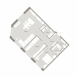 Планировка трехкомнатной(апартаменты) площадью 93.53 квадратных метров в ЖК “ЖК D'ORO MILLE (Доро Милле)”
