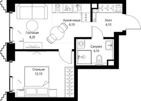 Планировка однокомнатной(квартира) площадью 35 квадратных метров в “ЖК СЕТ”