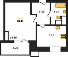 Планировка однокомнатной(квартира) площадью 40.4 квадратных метров в “ЖК Парк Легенд 2”
