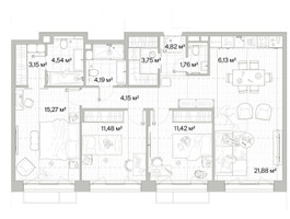 Планировка трехкомнатной(квартира) площадью 92.54 квадратных метров в “Архитектурный проект Мыс”