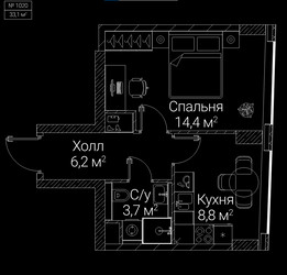 Планировка однокомнатной(квартира) площадью 33.1 квадратных метров в ЖК “ЖК СЕЗАР БУДУЩЕЕ”