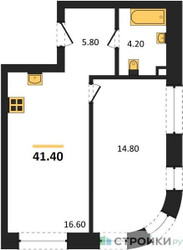 Планировка однокомнатной(квартира) площадью 41.4 квадратных метров в ЖК “ЖК Шагал”