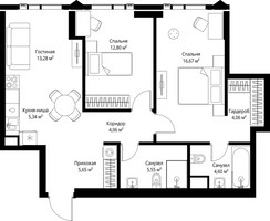 Планировка двухкомнатной(квартира) площадью 72.01 квадратных метров в “ЖК Джойс”