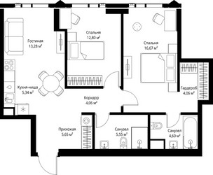 Планировка двухкомнатной(квартира) площадью 72.01 квадратных метров в ЖК “ЖК Джойс”