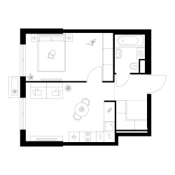 Планировка однокомнатной(квартира) площадью 38.9 квадратных метров в ЖК “Квартал Мит”