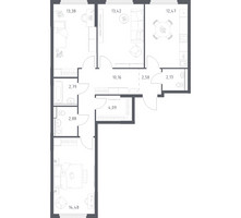 Планировка трехкомнатной(квартира) площадью 78.38 квадратных метров в “ЖК Пригород Лесное”
