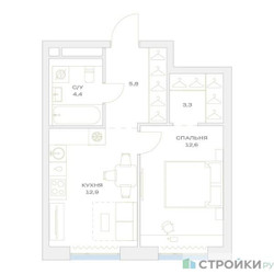 Планировка однокомнатной(квартира) площадью 39 квадратных метров в ЖК “ЖК Детали”