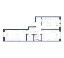 Планировка двухкомнатной(квартира) площадью 58.16 квадратных метров в “ЖК Большое Путилково”