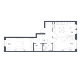 Планировка двухкомнатной(квартира) площадью 58.16 квадратных метров в ЖК “ЖК Большое Путилково”