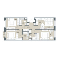 Планировка 4+ комнатной(квартира) площадью 86.8 квадратных метров в “ЖК Станиславский”