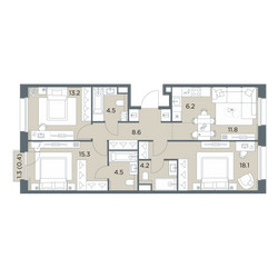 Планировка 4+ комнатной(квартира) площадью 86.8 квадратных метров в ЖК “ЖК Станиславский”