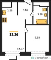 Планировка однокомнатной(квартира) площадью 32.26 квадратных метров в “ЖК Прибрежный Парк”