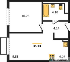 Планировка однокомнатной(квартира) площадью 35.13 квадратных метров в “ЖК Пригород Лесное”