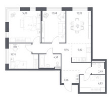Планировка трехкомнатной(квартира) площадью 86.82 квадратных метров в “ЖК Квартал Авиаторов”