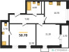 Планировка двухкомнатной(квартира) площадью 50.7 квадратных метров в “ЖК Прокшино”