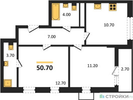 Планировка двухкомнатной(квартира) площадью 50.7 квадратных метров в “ЖК Прокшино”