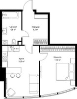 Планировка однокомнатной(квартира) площадью 51.9 квадратных метров в “ЖК ОНЕ”
