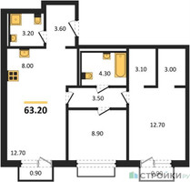 Планировка двухкомнатной(квартира) площадью 63.2 квадратных метров в “ЖК Равновесие”
