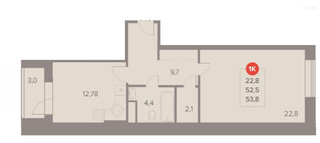Планировка однокомнатной(квартира) площадью 53.8 квадратных метров в “ЖК Отлично”