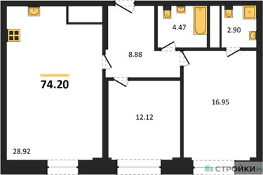 Планировка двухкомнатной(квартира) площадью 74.2 квадратных метров в ЖК “ЖК iLove (АйЛав)”