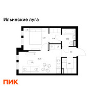 Планировка однокомнатной(квартира) площадью 36.38 квадратных метров в “ЖК Ильинские луга”