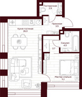 Планировка однокомнатной(квартира) площадью 50.2 квадратных метров в “ЖК Дом 7 Даниловский”