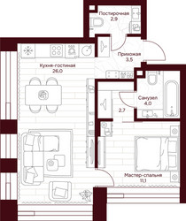 Планировка однокомнатной(квартира) площадью 50.2 квадратных метров в ЖК “ЖК Дом 7 Даниловский”