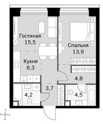 Планировка двухкомнатной(квартира) площадью 58.7 квадратных метров в ЖК “ЖК Amber City (Амбер Сити)”