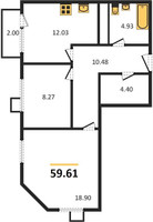 Планировка двухкомнатной(квартира) площадью 59.61 квадратных метров в “ЖК Катуар”
