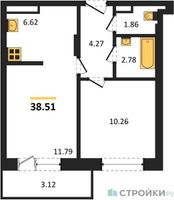 Планировка однокомнатной(квартира) площадью 38.51 квадратных метров в “Зеленый Оазис - Город”