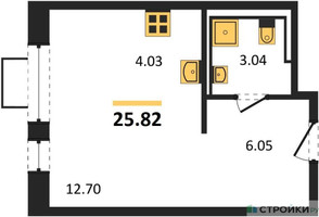 Планировка студии(квартира) площадью 25.82 квадратных метров в “ЖК Новое Видное”