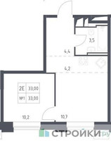 Планировка однокомнатной(апартаменты) площадью 33 квадратных метров в “ЖК Верейская 41”