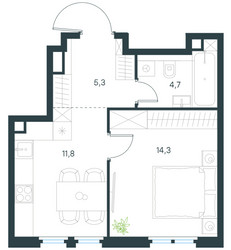 Планировка однокомнатной(квартира) площадью 36.1 квадратных метров в ЖК “ЖК Level Нижегородская”