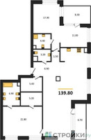Планировка двухкомнатной(квартира) площадью 139.8 квадратных метров в “ЖК Luzhniki Collection (Коллекция Лужники)”