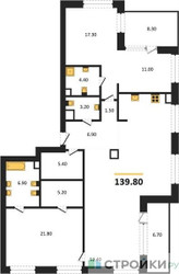 Планировка двухкомнатной(квартира) площадью 139.8 квадратных метров в ЖК “ЖК Luzhniki Collection (Коллекция Лужники)”