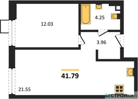 Планировка однокомнатной(квартира) площадью 43.53 квадратных метров в “ЖК Квартал Тетрис”