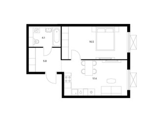 Планировка однокомнатной(квартира) площадью 43.8 квадратных метров в ЖК “ЖК Яуза Парк (Мытищи)”