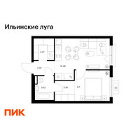 Планировка однокомнатной(квартира) площадью 36.85 квадратных метров в “ЖК Ильинские луга”