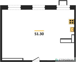 Планировка однокомнатной(апартаменты) площадью 48.9 квадратных метров в “ЖК Легендарный квартал на Ботаническом саду”