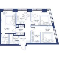 Планировка трехкомнатной(квартира) площадью 67.2 квадратных метров в ЖК “ЖК Свет”