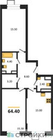 Планировка двухкомнатной(квартира) площадью 64.4 квадратных метров в “ЖК ОБЛАКА-2”