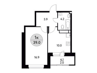 Планировка однокомнатной(квартира) площадью 39 квадратных метров в ЖК “ЖК Солнечная долина (Щёлково)”