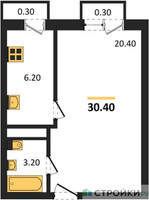 Планировка однокомнатной(квартира) площадью 30.4 квадратных метров в “ЖК Южная Долина”