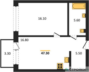 Планировка однокомнатной(квартира) площадью 47.3 квадратных метров в ЖК “ЖК Дом А”