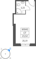Планировка студии(апартаменты) площадью 23.52 квадратных метров в “ЖК Волковская 67”