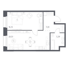 Планировка однокомнатной(апартаменты) площадью 49.23 квадратных метров в “ЖК Апарт-отель Тропарево парк”