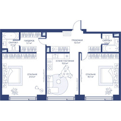Планировка двухкомнатной(квартира) площадью 80 квадратных метров в ЖК “ЖК Свет”