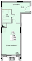 Планировка студии(квартира) площадью 32.88 квадратных метров в “ЖК Новое Лыткарино”