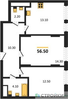 Планировка двухкомнатной(квартира) площадью 56.5 квадратных метров в “ЖК Переделкино Ближнее”